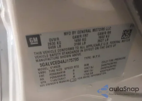 2010 Buick Enclave 2Xl z USA, uszkodzony, nr VIN 5GALVCED4AJ175795